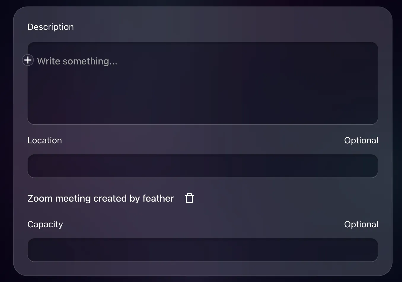 Event edit page with no zoom meeting