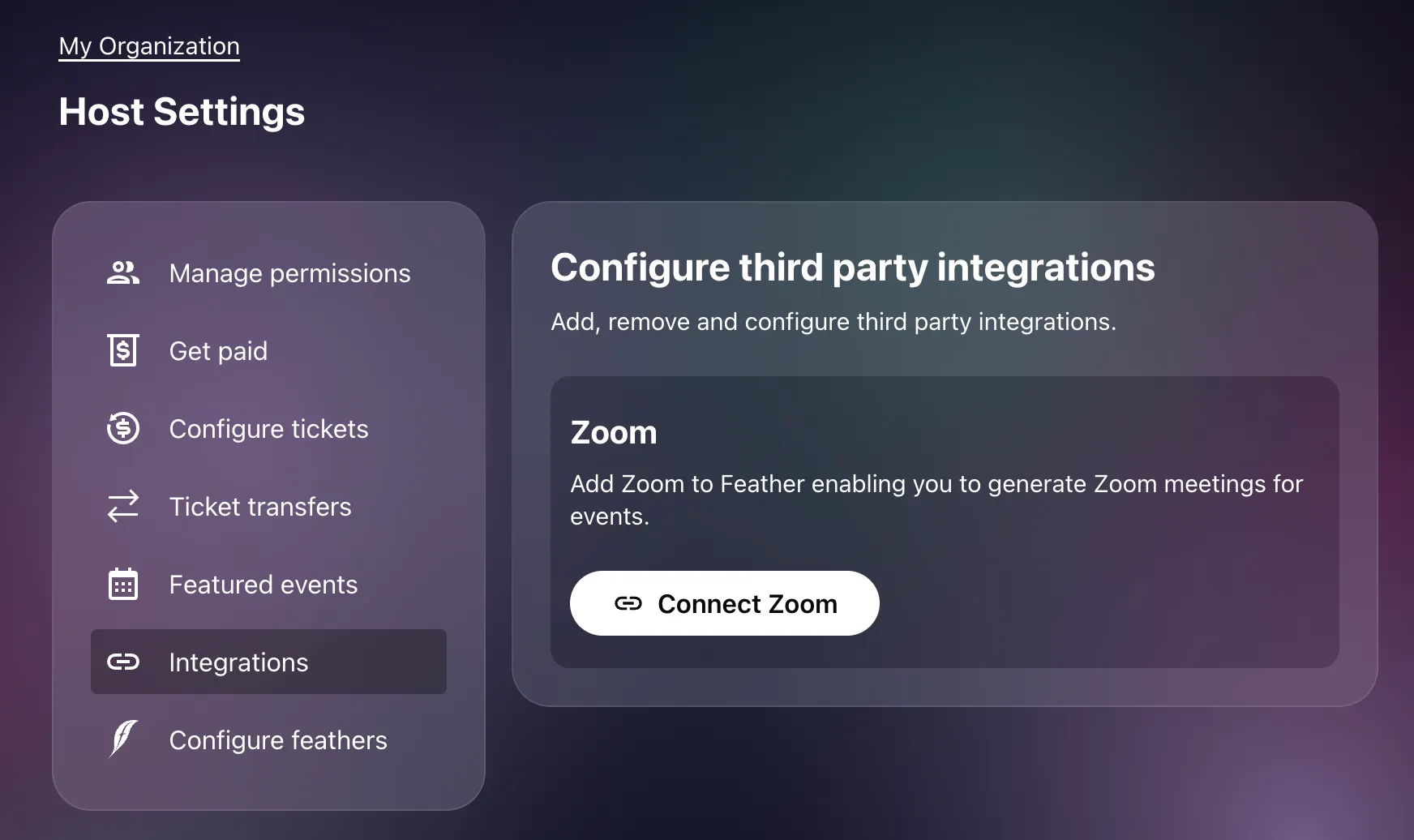 Host integrations settings.